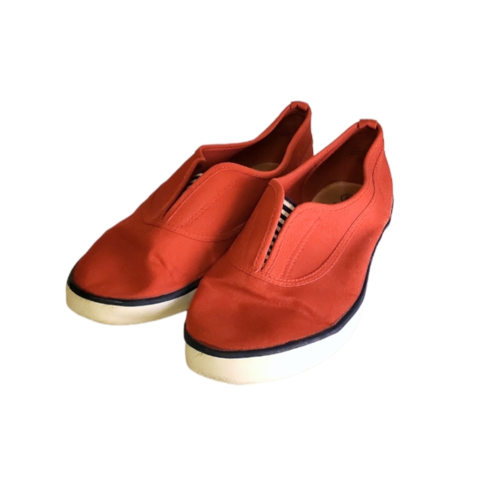 Autumn Orange Slip On Minimal Canvas Sneakers with Striped Tongue
